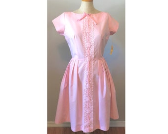 Vintage early 60s Dress in a Pretty Pink Cotton S by Windsor Dress NOS