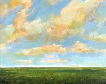 Oil Painting Custom Landscape Modern Abstract Sky Cloud Field 18x18 by J Shears