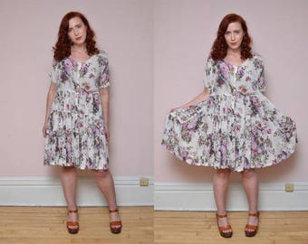 Vintage 90's Floral Print BABYDOLL Mini Dress // GRUNGE Courtney Love Ditzy Dress - Size S M L