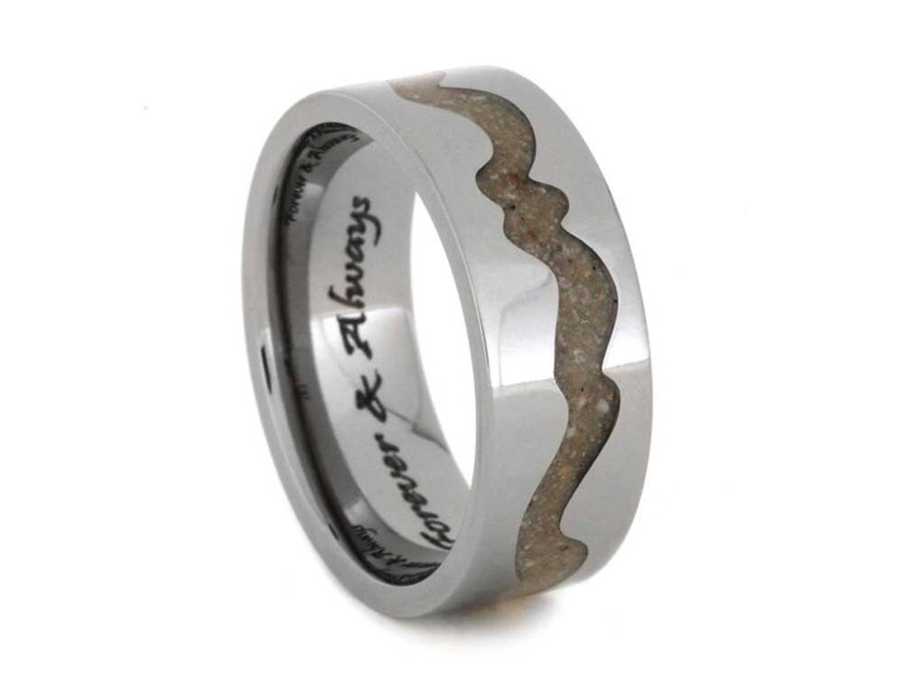 Engraved Titanium Memorial Ring with Pet Ashes Pet Memorial