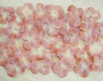 36 PC Rhinestone Beaded Flower Applique Terra Cotta Tan Baby Hydrangea Petals Bridal Christening Bow