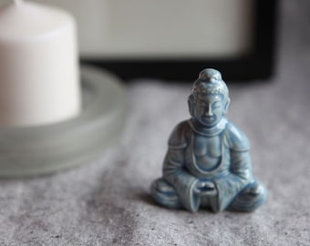 Ceramic Buddha in Stoneware with Sky Blue Glaze