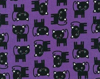 One (1) Yard -Black Cats on Purple Robert Kaufman Fabrics Urban Zoologie AAK-15724-6