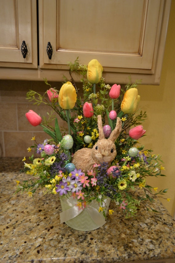 Spring Bunny Arrangement with Tulips