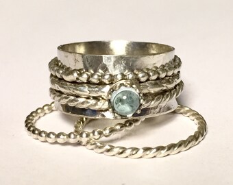 Spinner Fidget Ring/Meditation Ring/Worry Ring/Anxiety Ring/Fidget Ring/Women Spinner Ring/Aquamarine Spinner/Stacking Ring/Gemstone Spinner