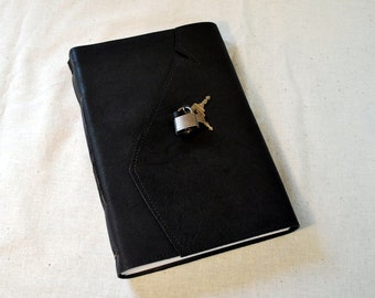 Classic Black Leather Diary with Lock- Large