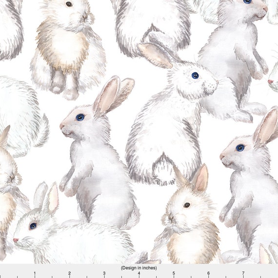 Watercolor White Rabbit Fabric White Rabbits By Svetlana