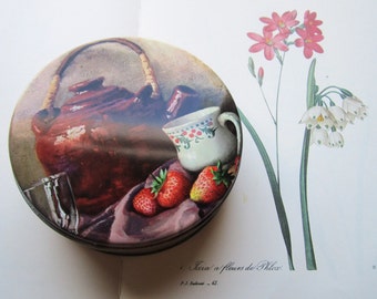 Vintage Biscuit tin * Round Tin Tea Box * Still Life Tin * Pretty storage * Gifts and Kitchen Decor * Storage Ideas * 6 inch Tin Cookie Tin