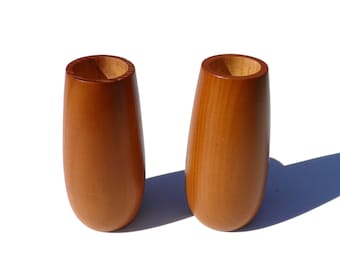 Scandinavian Primitive Wood Pillar Candle Holders, 1960's-1970’s Vintage Danish Mid Century Modern, Hand Turned Wood Candle Holders Pair,