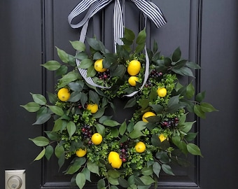Taste of Summer, Lemons Wreath, Yellow Lemons Wreath, Boxwood and Lemons, Blueberries and Lemons, Summer Door Wreaths, Front Porch Wreaths