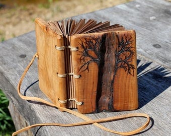 Rustic wood journal with tree of life small wedding guest book stitched journal