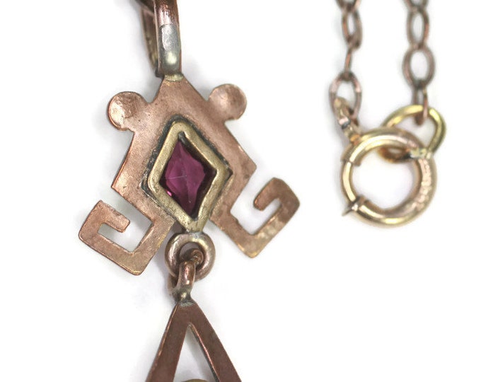 Glass Amethyst Pendant Necklace Transitional Edwardian Gold Filled Chain