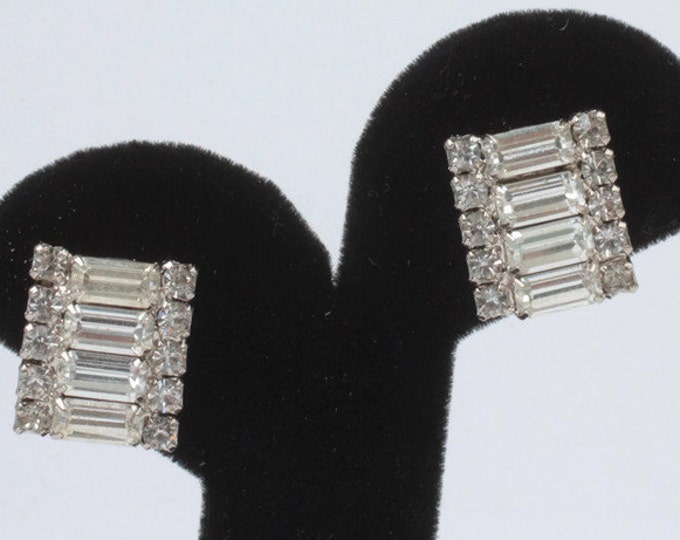 Baguettes and Chatons Rhinestone Earrings Wedding Special Occasion Vintage