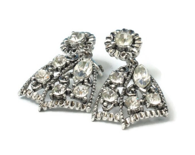 Rhinestone Dangle Earrings Marquise Chatons Triangular Shape Vintage