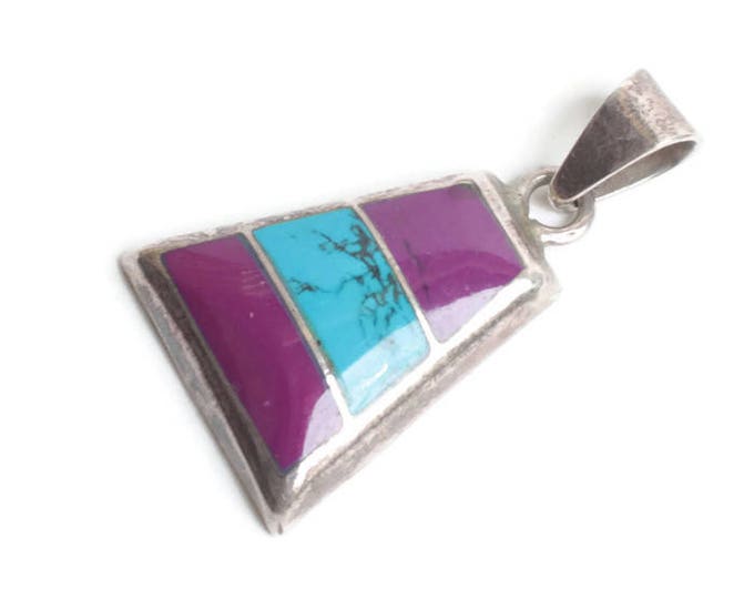 Sugilite and Turquoise Sterling Pendant Taxco Mexico Vintage