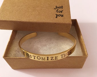Personalized cuff bracelet . Nu Gold / Brass Cuff Bracelet . Special message bracelet. Custom bracelet. Custom Cuff