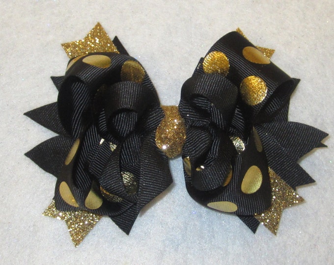 Gold Hair Bow, Gold Hairbow, Boutique Hair Bow, Gold Glitter Bow, Gold Foiled Bow, Black and Gold Bow, Girls Hair Bows, Boutique Hairbows