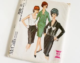 Vintage 1960s Womens Size 12 Skirt Suit and Top McCalls Sewing Pattern 7515 Complete / bust 32 waist 25