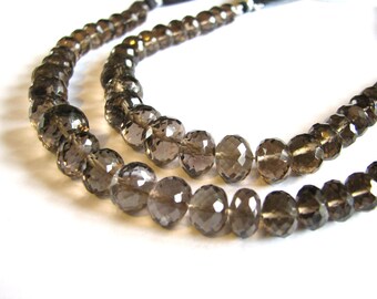 AAA Smoky Quartz rondelles, large faceted rondelles, full 7 inch strand, 8-11mm (w93)