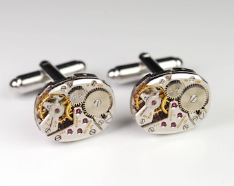 Steampunk Cufflinks Vintage Hamilton Watch Movement Mens Gear Cuff Links by Steampunk Vintage Design