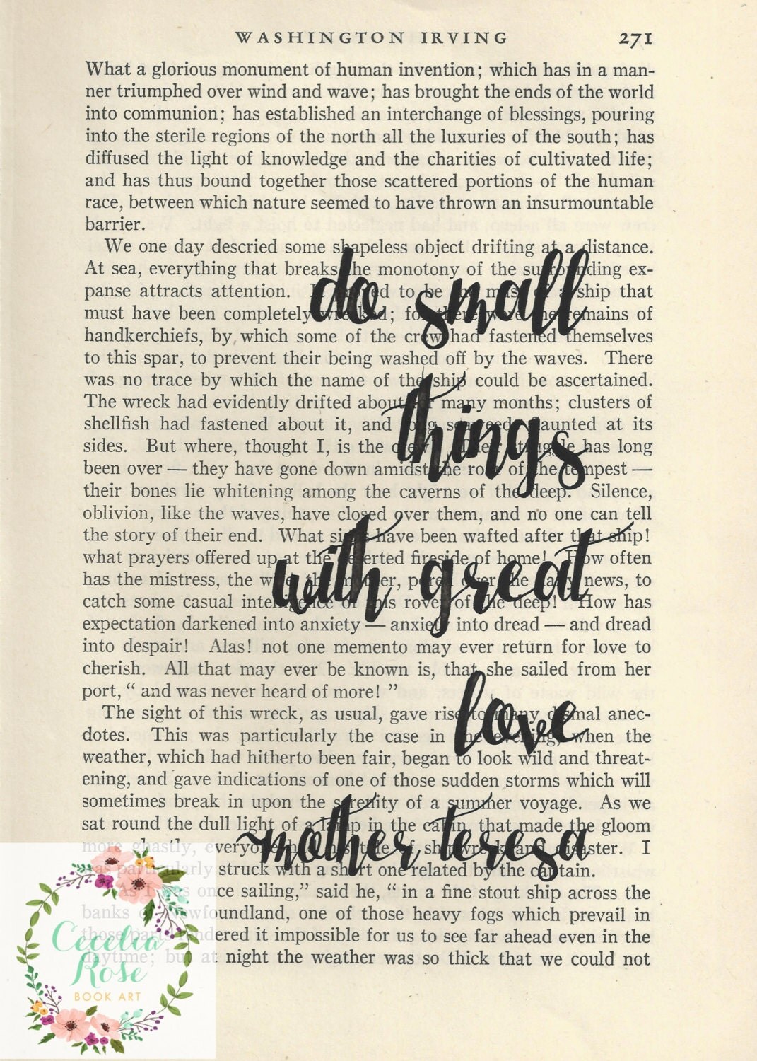 Do Small Things With Great Love Mother Teresa Inspirational Quote Upcycled Vintage Book Page Art Box Frame or Print