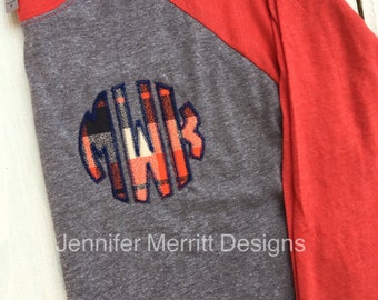 monogram shirt, baseball tee monogram, monogrammed raglan, monogrammed baseball tee, monogrammed shirt, plaid monogram