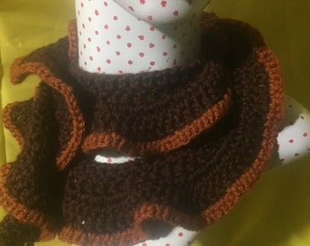 Brown Ruffle Scarf with Rust Accent Stripe