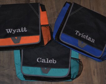 CLEARANCE Personalized Messenger style Tote bag. Monogrammed with name.