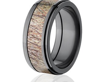 New Black Zirconium 9mm Brush Licensed Mossy Oak Camo Ring Camo Wedding Ring Black Zirconium Mossy Oak Wedding Band :BZ-9RC-BRUSH