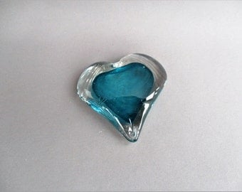 Hand Blown Art Glass Color Heart Paperweight