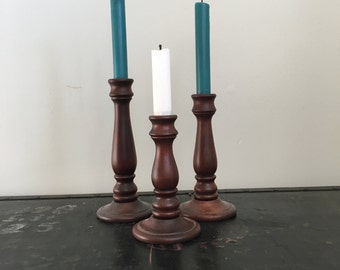 Vintage Wooden Trio of Candleholders