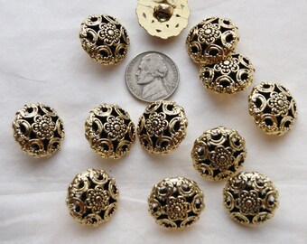 12 Gold Shank Back Buttons, Vintage Antique Look, Sewing, Craft (AL 29)