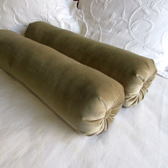 Pair VELVET bolster pillows 6x22 sage green