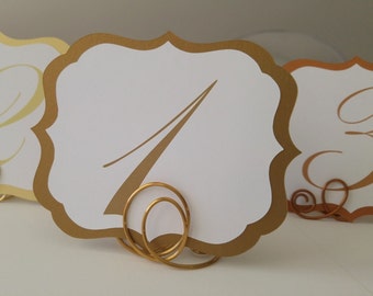 Wedding Table Numbers Elegant Vintage Label Design Shimmery Card Stock Colors Available