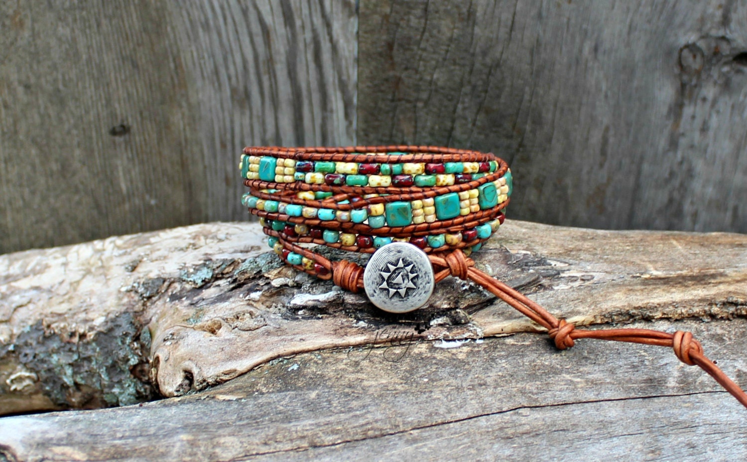 Seed Bead Leather Wrap Bracelet Four Wrap by hodgepodgecandles