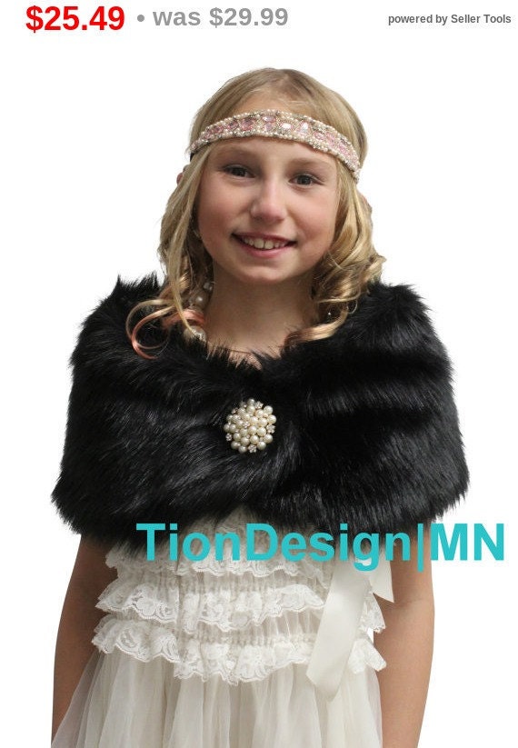 Girl Kid Black Faux Fur Wrap Kid fur shrug faux fur shawl