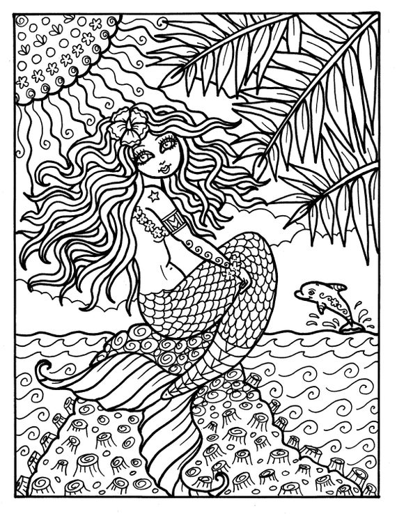 Instant Download Digi Stamp Mermaid from Hawaii Adult Coloring