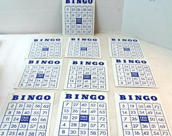Vintage Bingo Cards blue and white lot of 10 ephemera paper craft altered art