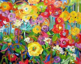 Abstract Floral Original Painting 30" x 30" Fine art by Elaine Cory