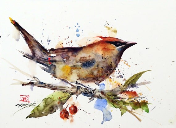 CEDAR WAXWING Watercolor Bird Print Bird Art Painting by Dean