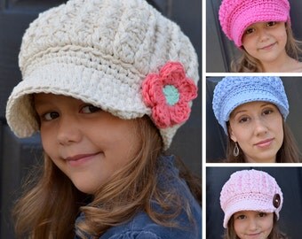 Crochet Pattern, Crochet Hat Pattern, Children's Crochet Hat Pattern, Crochet Hat Pattern for Kids, Chunky Cable Newsboy Hat Pattern #105