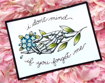 Morrissey Skeleton Hand Floral Tattoo Flash PRINT or ORIGINAL PAINTING by Michelle Kent