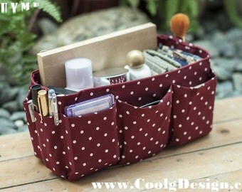 Handbag organizer insert practical and Easy to Use burgundy polka dots Medium and large