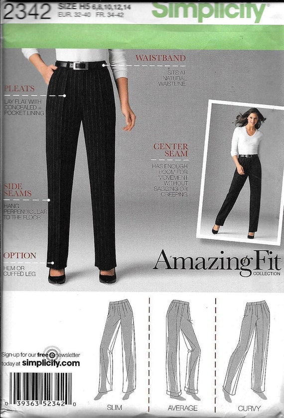 Simplicity 2342 Amazing Fit Pants Trousers Sewing Pattern Size
