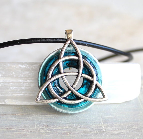 blue triquetra necklace celtic jewelry mens necklace unique
