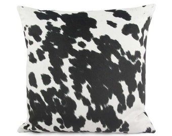 Black Cowhide Pillow Cover, Faux Cowhide Pillow, Cow Print Throw Pillow, Cowhide Cushion Cover, Black and Cream, Choose a Size, Cow Abunga