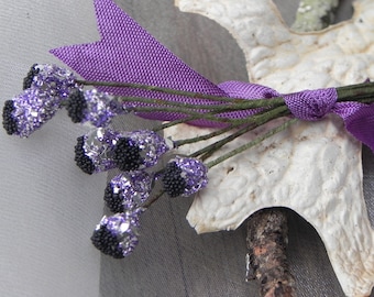 Vintage Stamens, French 1920's Design Glittered Stamens, Lilac Purple German Glass Glitter, Floral Jewelry, Millinery Supplies