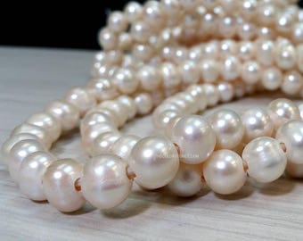 10 to 11 mm Large Hole Freshwater Pearl Potato Beads - White 2.5 mm hole - Full strand (ET3949NW79-BHB)
