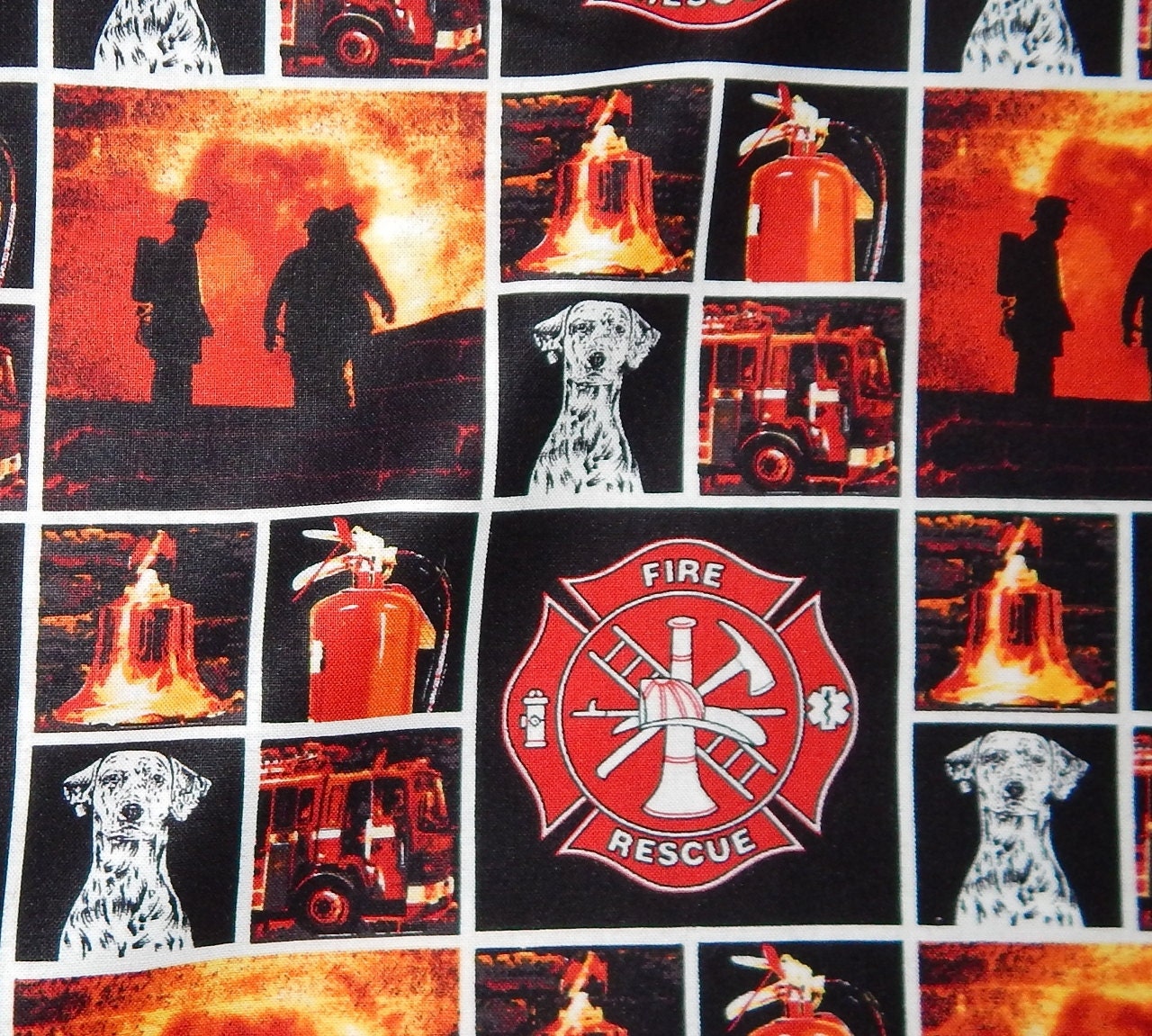 cotton quilt fabric firefighter fireman Dalmatian dog rescue
