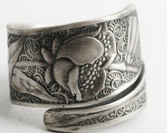 Victorian Rose Ring, Silver Rose, Sterling Silver Spoon Ring, Unique Gift for Her, Handmade Eco Friendly, Garden, Adjustable Ring Size, 3358